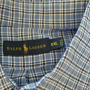Ralph Lauren Cotton Plaid Shirt Polo Pony Men's XXL Blue White Button Down